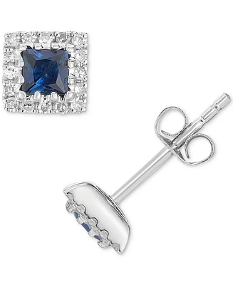 Sapphire (1/3 ct. t.w.) & Diamond (1/8 ct. t.w.) Square Stud Earrings in 14k White Gold