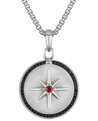 Bulova Marc Anthony Men's Orange Sapphire (1/8 ct. t.w.) & Black Diamond (1/4 ct. t.w.) North Star Pendant Necklace in Sterling Silver