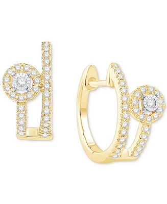 Diamond Halo Double Row Hoop Earrings (1/4 ct. t.w.) in 10k Two-Tone Gold - Two