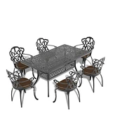 6-Person Rectangular Outdoor Aluminum Patio Dining Table