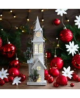 Slickblue Led Lighted Wooden Church With Frosted Pine Accents