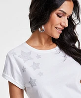 I.n.c. International Concepts Women's Cotton Embellished-Star Tee, Created for Macy's