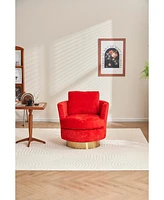 Streamdale Furniture Red Velvet Swivel Barrel Chair with Gold Base