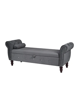 Simplie Fun 63.38" Velvet Storage Ottoman Bench with Crystal Buckle