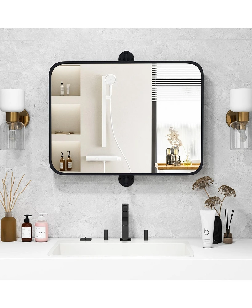 Sugift 30 x 22 Inch Black Metal Framed Pivot Rectangle Wall-Mounted Mirror