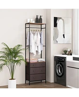 Sugift Freestanding Closet Organizer with 3-position Hanging Rod and Storage Shelves