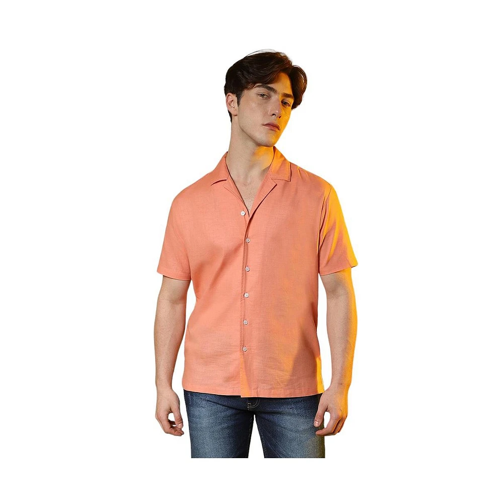 Campus Sutra Men's Tangarine Orange Heathered Shirt