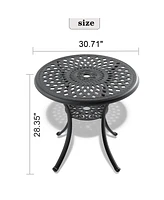 30.71-inch Cast Aluminum Patio Dining Table With Black Frame and Umbrella Hole