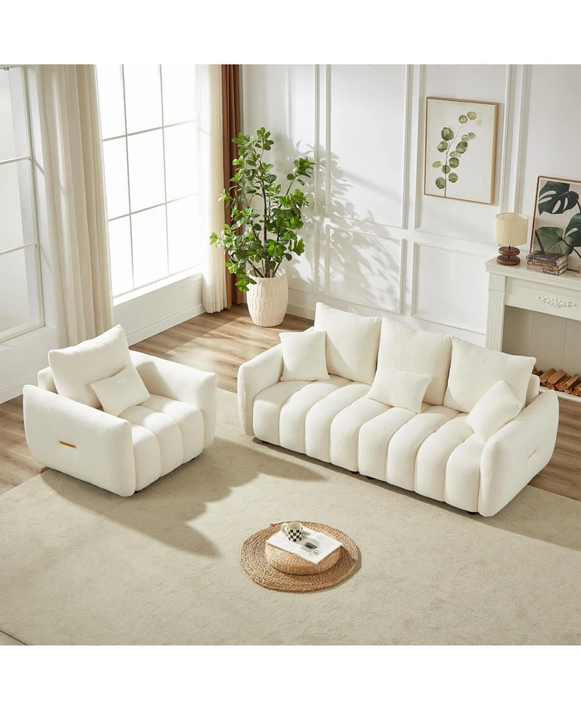 Streamdale Furniture Modern 3+1 Sofa Combo: Teddy Fabric, Wooden Frame, 4 Cushions