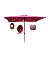 Simplie Fun 10 X 6.5FT Rectangular Patio Solar Led Lighted Outdoor Umbrellas With Crank And Push Button