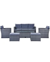 Streamdale Furniture 6-Piece Wicker Patio Set with Coffee Table & Ottomans