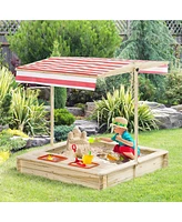 Simplie Fun Toddler Sandbox with Adjustable Canopy Sun Protection, Drainage, Sturdy Frame