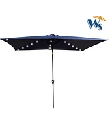 Streamdale Furniture 10 X 6.5FT Rectangular Patio Solar Led Lighted Outdoor Umbrellas With Crank And Push Button