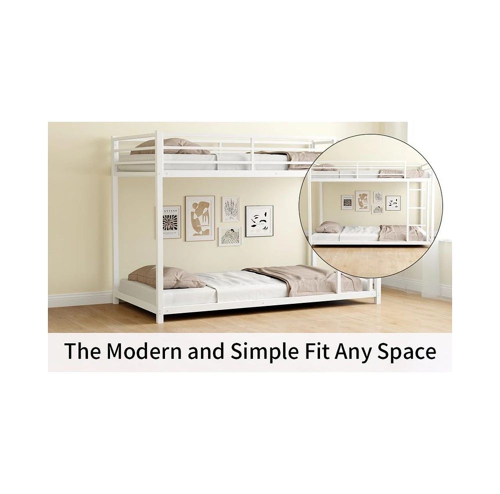 Streamdale Furniture Sturdy Metal Twin over Twin Bunk Bed with Safety Guardrails