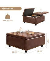 Pu Leather Oversized Storage Ottoman with Nailhead Trim