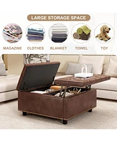 Streamdale Furniture Pu Leather Oversized Storage Ottoman with Nailhead Trim