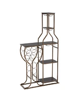 Streamdale Furniture 5-Tier Wine Rack with Hanging Glass Holder and Storage Shelves