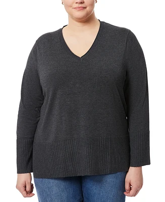 Melissa Paige Plus Solid V-Neck High-Cuff Sweater