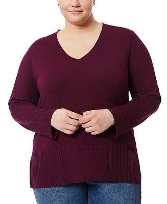 Melissa Paige Plus Solid V-Neck High-Cuff Sweater