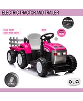 Streamdale Furniture Pink 12V Kids' Electric Tractor with Trailer, Remote Control, Dual Motor, Led Lights