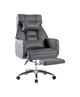 Swivel Ergonomic Office Chair with Footrest, Leather, Lumbar Support, 155° Recline