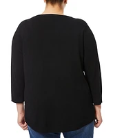 Melissa Paige Plus Ribbed Round-Hem 3/4-Sleeve Sweater