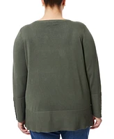 Melissa Paige Plus Size Button-Cuff Boat-Beck Sweater