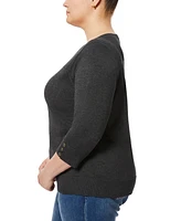Melissa Paige Plus Button-Cuff Ribbed Sweater