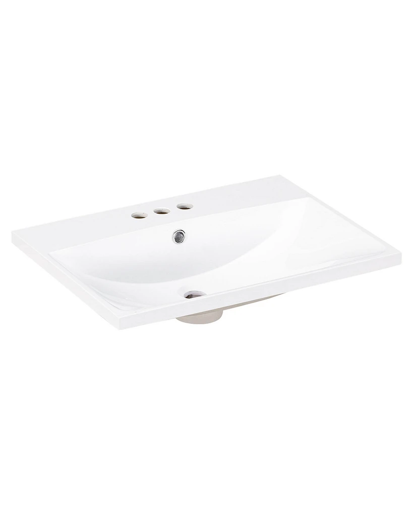 Streamdale Furniture 24" Ceramic Vanity Top, White Basin, 3-Faucet Holes