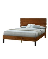 Mid-Century Modern Solid Wood Bed Frame with Three-Piece Headboard