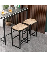 Simplie Fun 2 Water Hyacinth Woven Bar Stools With Footrest