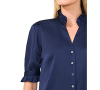 CeCe Women's Puff-Sleeve Button-Front Blouse