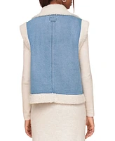 Avec Les Filles Women's Faux-Shearling-Trim Denim Vest - Light Blue