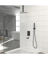 Streamdale Furniture 16" Rain Shower Head Systems With Waterfall Tub Spout, Matte, Ceiling Mounted Shower