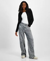 Tinseltown Juniors' High Rise Seamed Wide-Leg Jeans