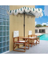 Jonathan Y 9ft Half Market Umbrella, Scalloped Fringe, Crank, Button Tilt, Uv Protection