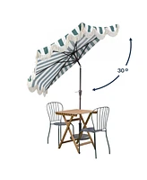 Jonathan Y 9ft Half Market Umbrella, Scalloped Fringe, Crank, Button Tilt, Uv Protection
