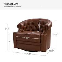 Hulala Home Felipe 31.5" Wide Genuine Leather Swivel Chair with Tufted Back