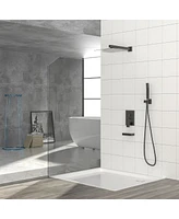 Streamdale Furniture 12" Rain Shower Head Systems With Waterfall Tub Spout, Matte Black, Wall Mounted Shower 0000