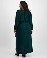 Connected Plus Size Tie-Front Wrap Maxi Dress