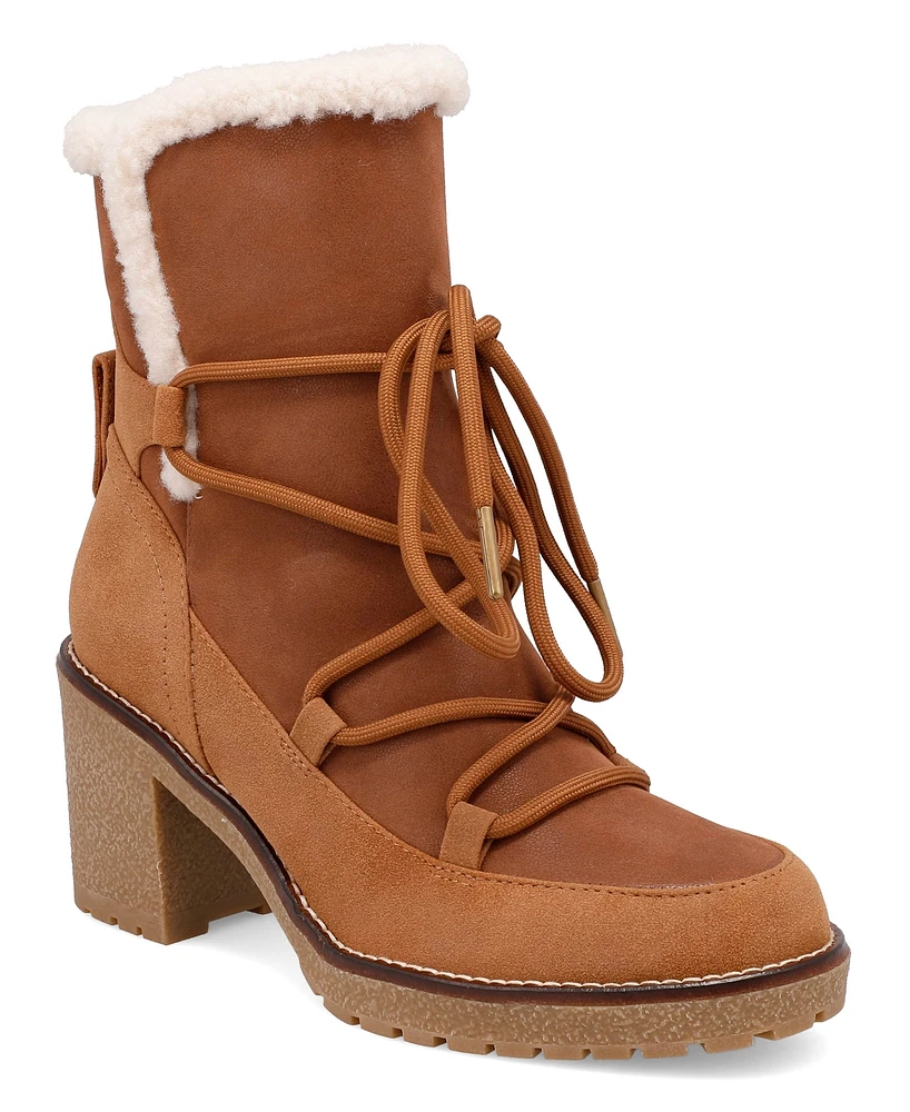 Mia Women's Holiday Cold Weather Sherpa Lace Up Block-Heel Booties