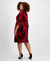 Connected Plus Round-Neck 3/4-Sleeve Sheath Dress