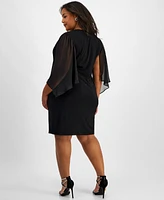 Connected Plus Surplice-Neck Sheer-Sleeve Sheath Dress