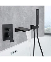 Streamdale Furniture Matte Black Waterfall Wall Mounted Tub Faucet With Hand Shower