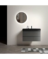 Gray Bathroom Vanity with Sink, Large Storage Wall Mounted