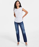 I.n.c. International Concepts Women's Ruched-Side Embellished Tee, Created for Macy's