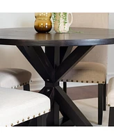 5-piece Dining Set, Cross-Buck Dining Table with 4 Stylish Chairs