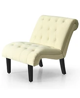 Gymax Set of 2 Armless Accent Chair Upholstered Tufted Lounge Chair Beige