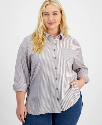 On 34th Trendy Plus Striped Relaxed-Fit Shirt, Created for Macy's