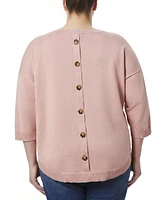 Melissa Paige Plus Button-Back Dropped-Shoulder Sweater